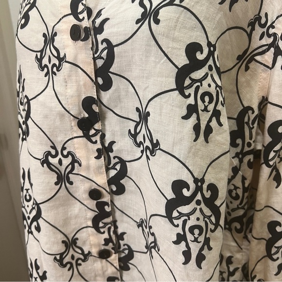 Saint Tropez West Linen cuffed 3/4 sleeve Top Cream Black 1X - Picture 2 of 4